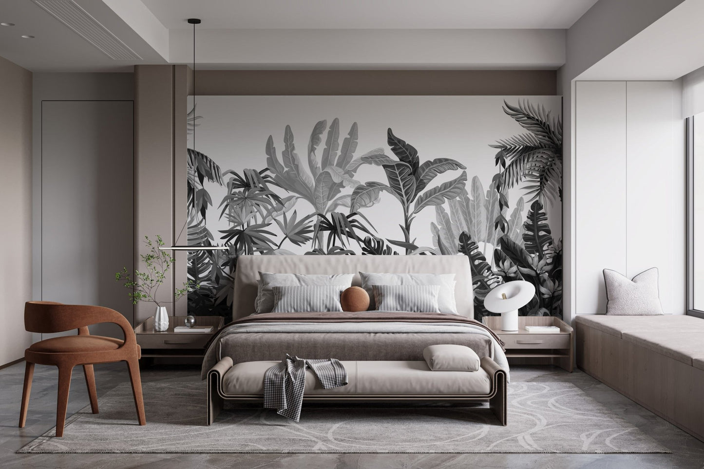 Black & White Tropical Banana Leaves Wallpaper Mural - Giffywalls A833, A660