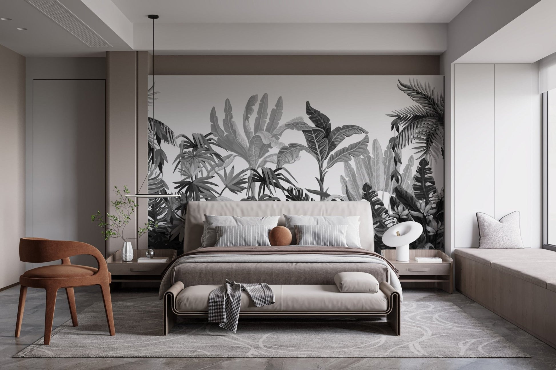 Black & White Tropical Banana Leaves Wallpaper Mural - Giffywalls A833, A660