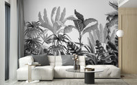 Black & White Tropical Banana Leaves Wallpaper Mural - Giffywalls A833, A660