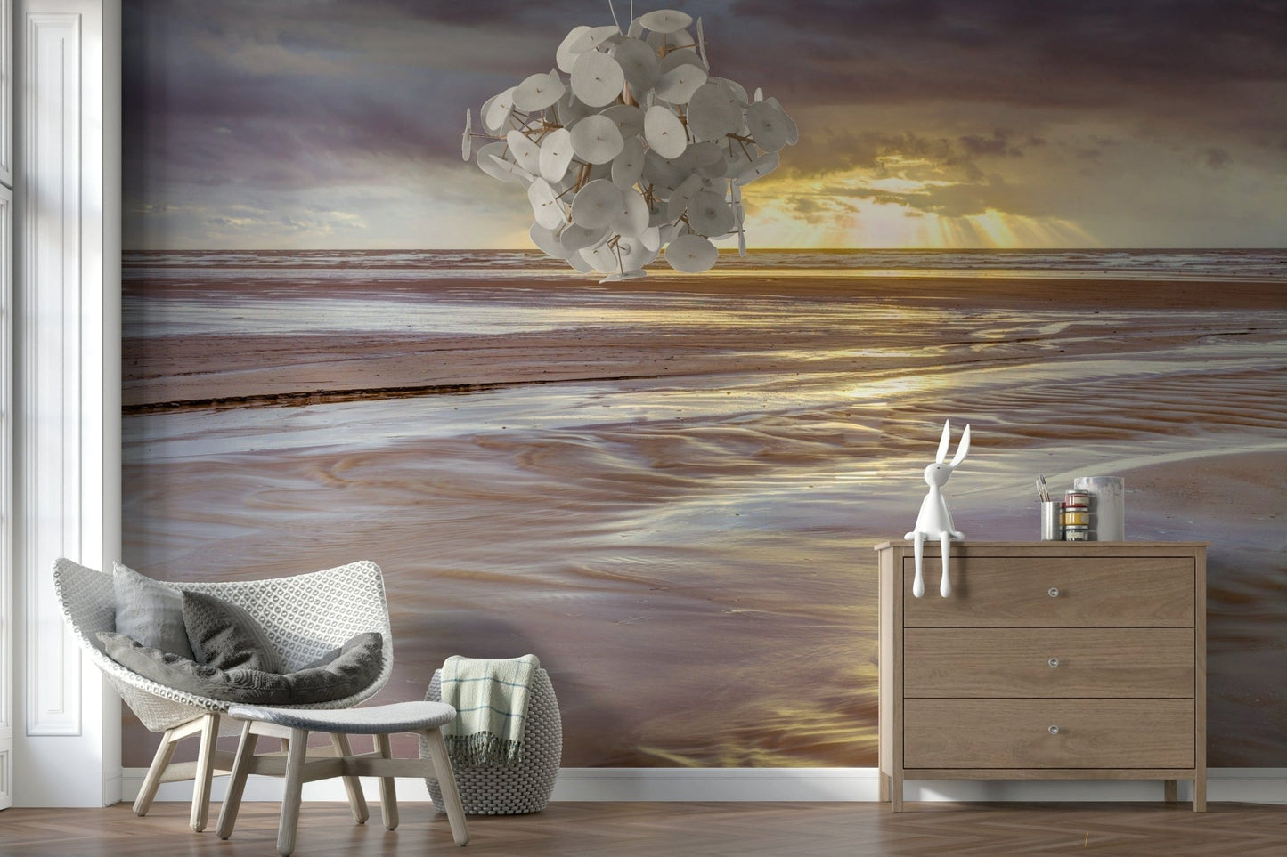 Coastal landscape Blackpool beach Sunset Wall Mural, amazing golden beach scene.