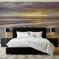 Tranquil seashore Blackpool beach Sunset Wall Mural, peaceful home accent wall.