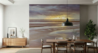 Vibrant light rays Blackpool beach Sunset Wall Mural, stunning coastal wallcovering.