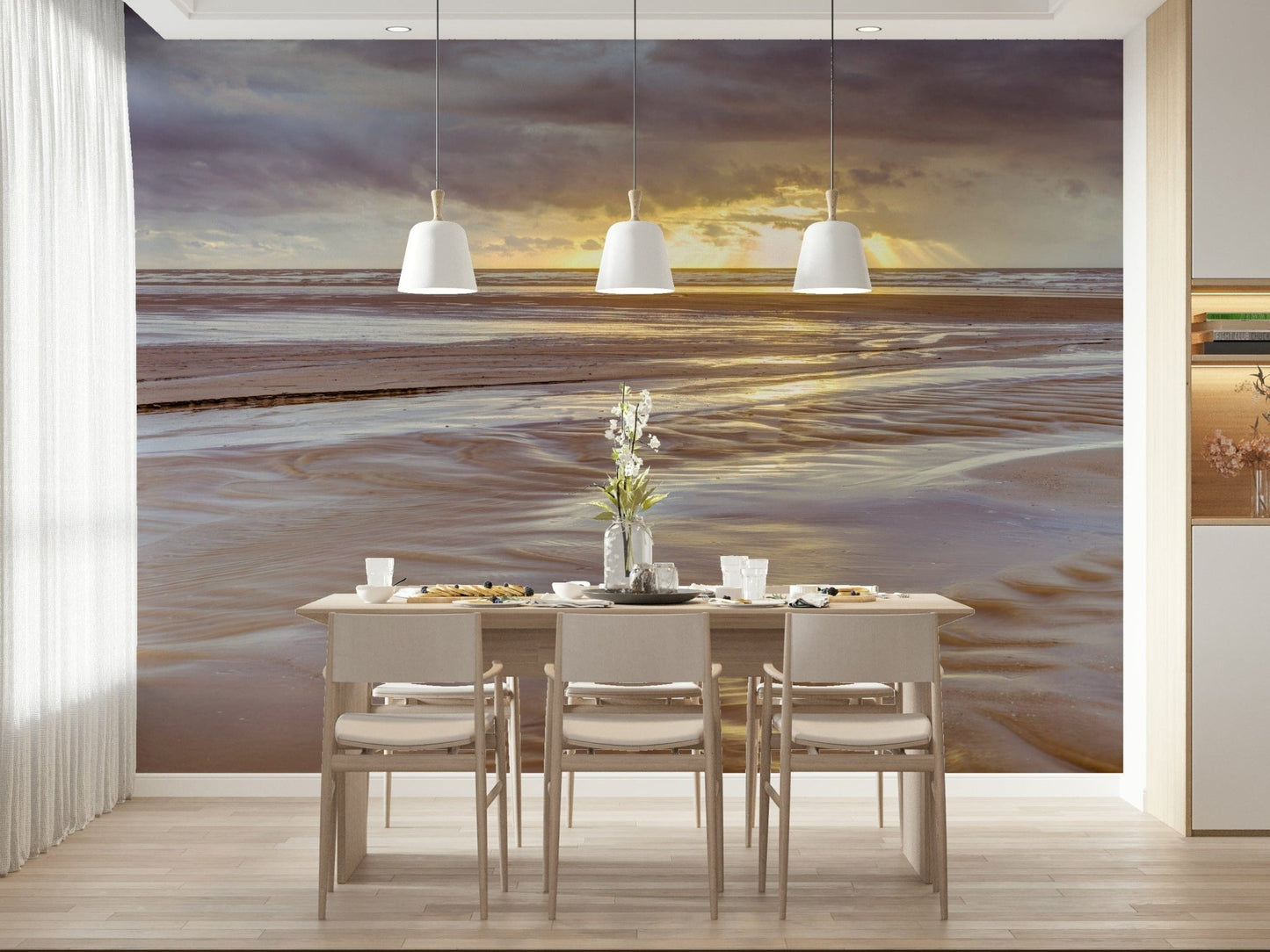 Crepuscular rays Blackpool beach Sunset Wall Mural, unique water wallpaper for walls.