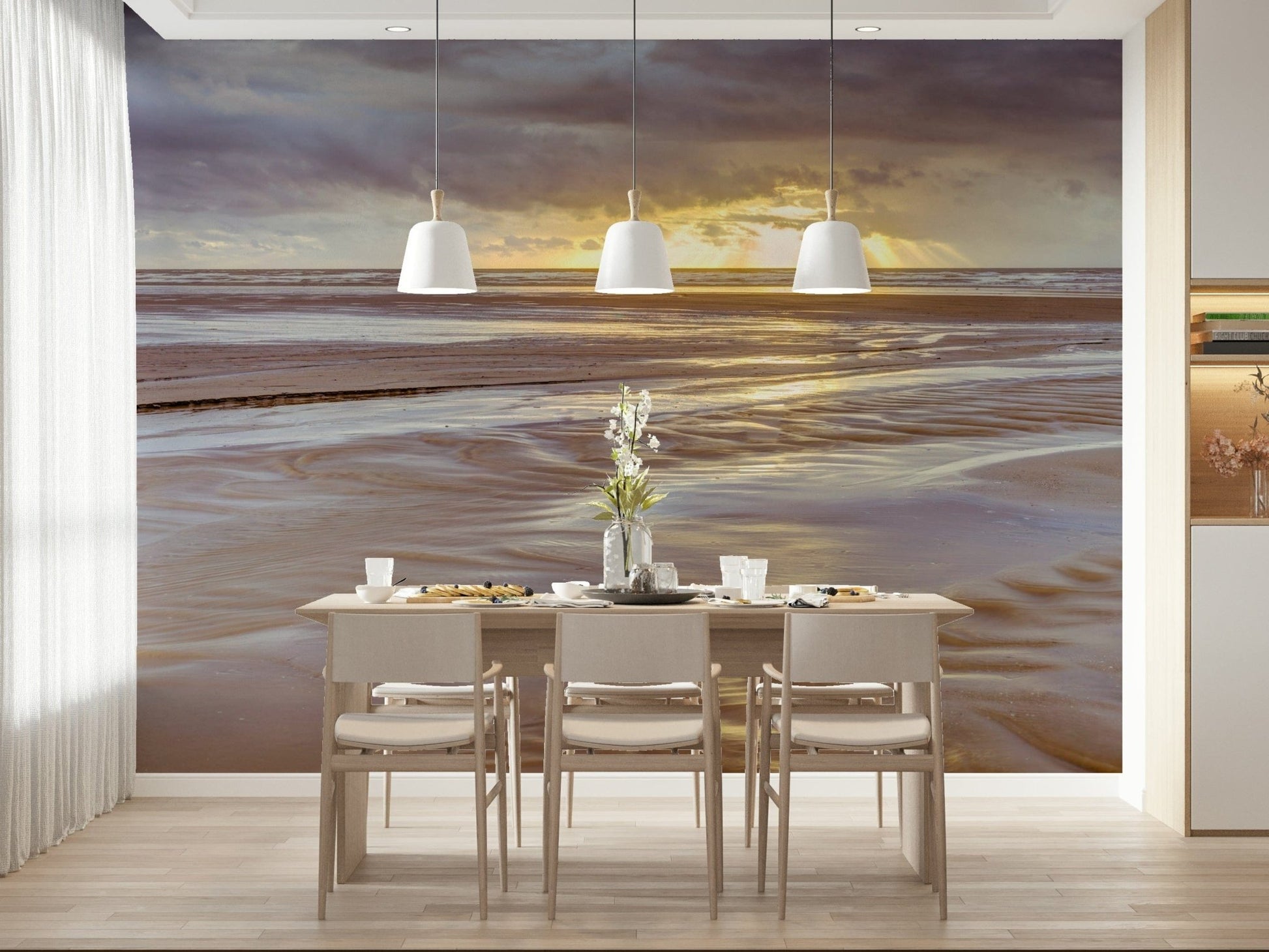 Crepuscular rays Blackpool beach Sunset Wall Mural, unique water wallpaper for walls.