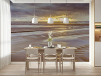 Crepuscular rays Blackpool beach Sunset Wall Mural, unique water wallpaper for walls.