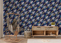 Dark space wallpaper showing Blast Off! Outerspace Rockets in a fun repeat