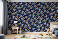 Dark space wallpaper showing Blast Off! Outerspace Rockets in a fun repeat
