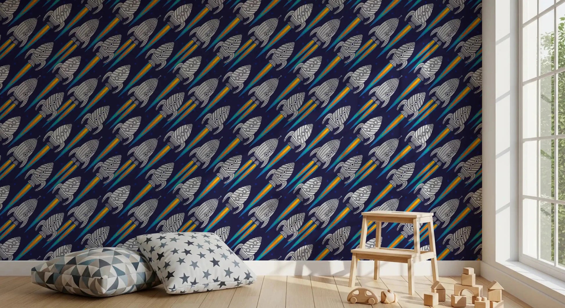 Navy wallpaper featuring Blast Off! Outerspace Rockets and cartoon spaceships
