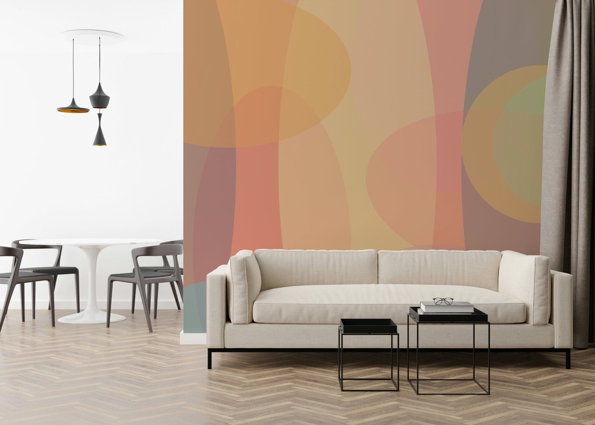 Blended Harmony Wall Mural Superimposed sepia eidolon pattern.