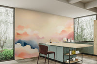 Serene sky mural enhancing cozy living spaces

