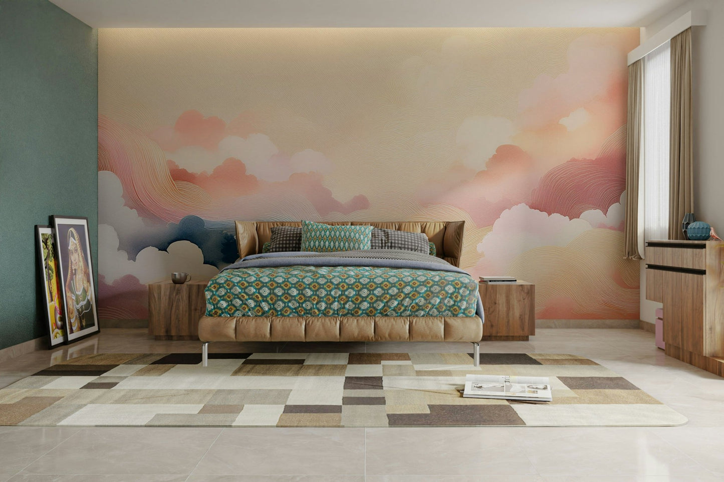 Soft sky hues wall mural for restful room design

