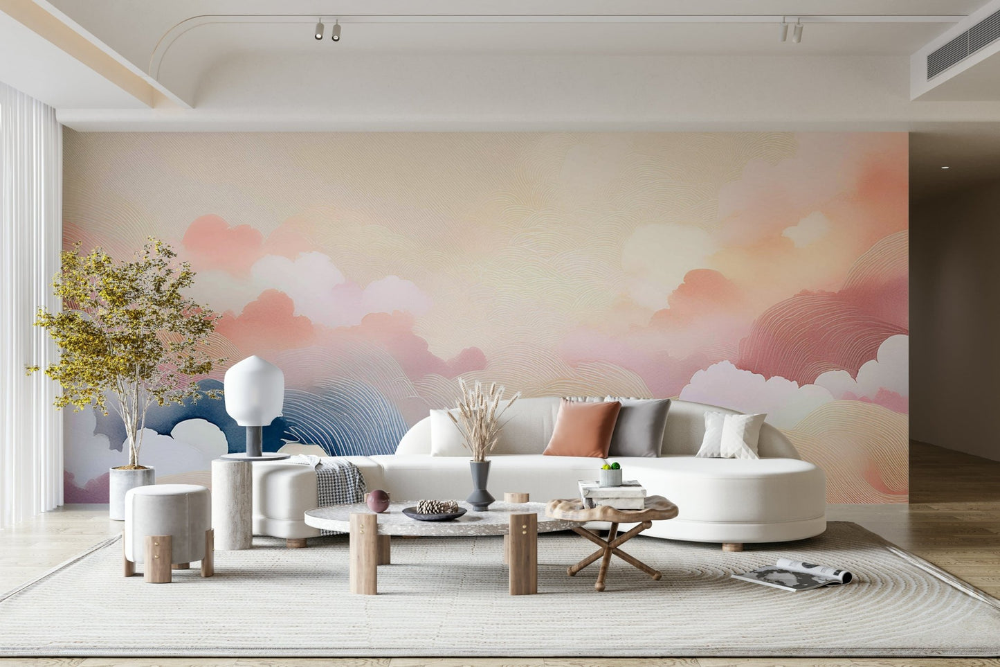 Elegant sky-inspired mural for calm bedroom vibes


