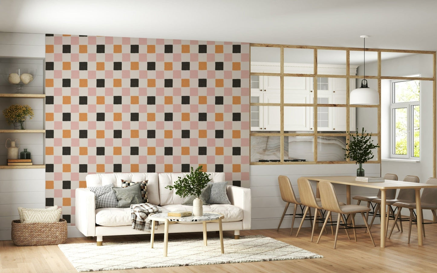 Eccentric Block Party Wallpaper wallscape with smudged blocks.