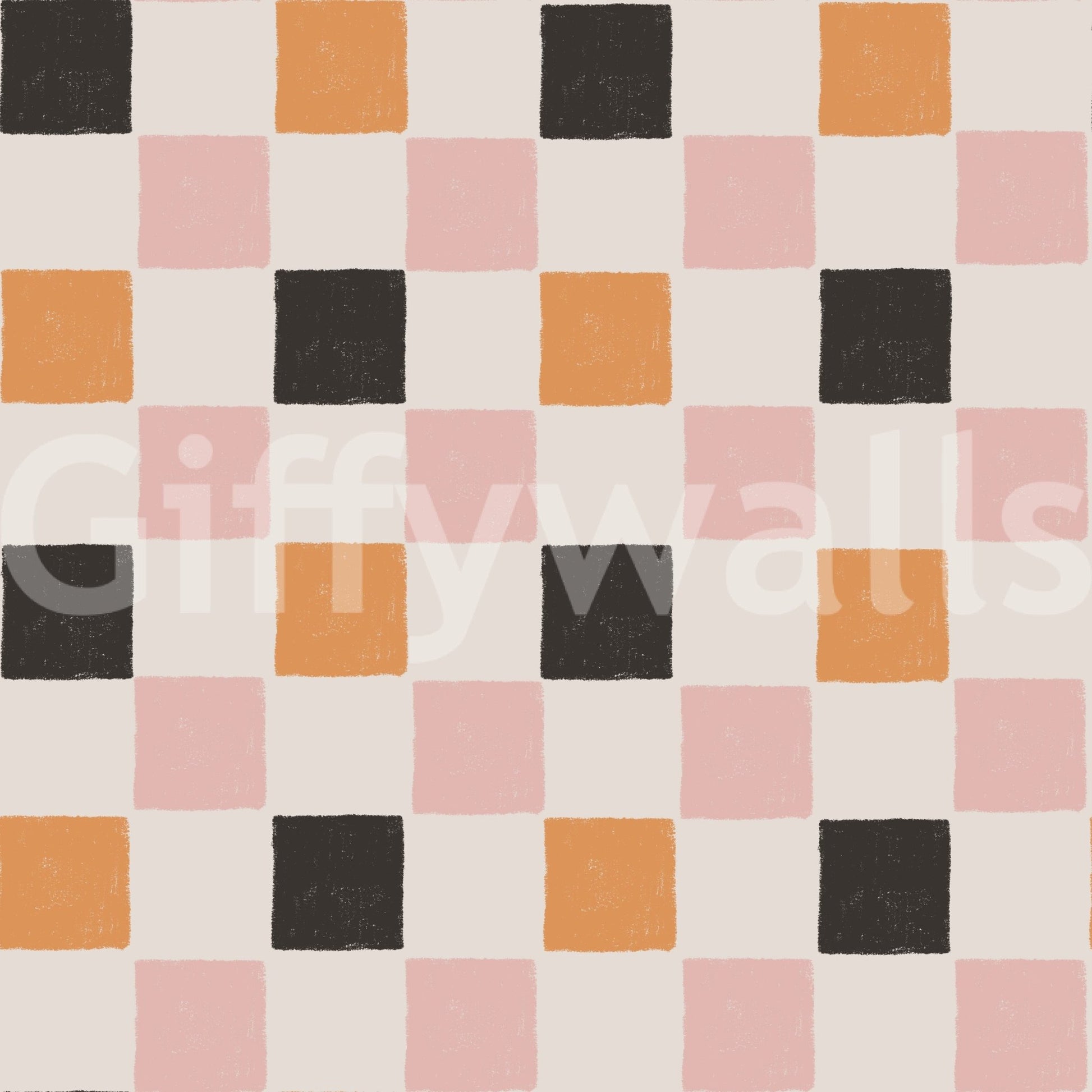 Gaudy checked Block Party Wallpaper; lumbering squares.
