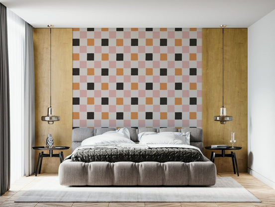 Block Party Wallpaper mural's wonky checked grungy pattern., GD6648