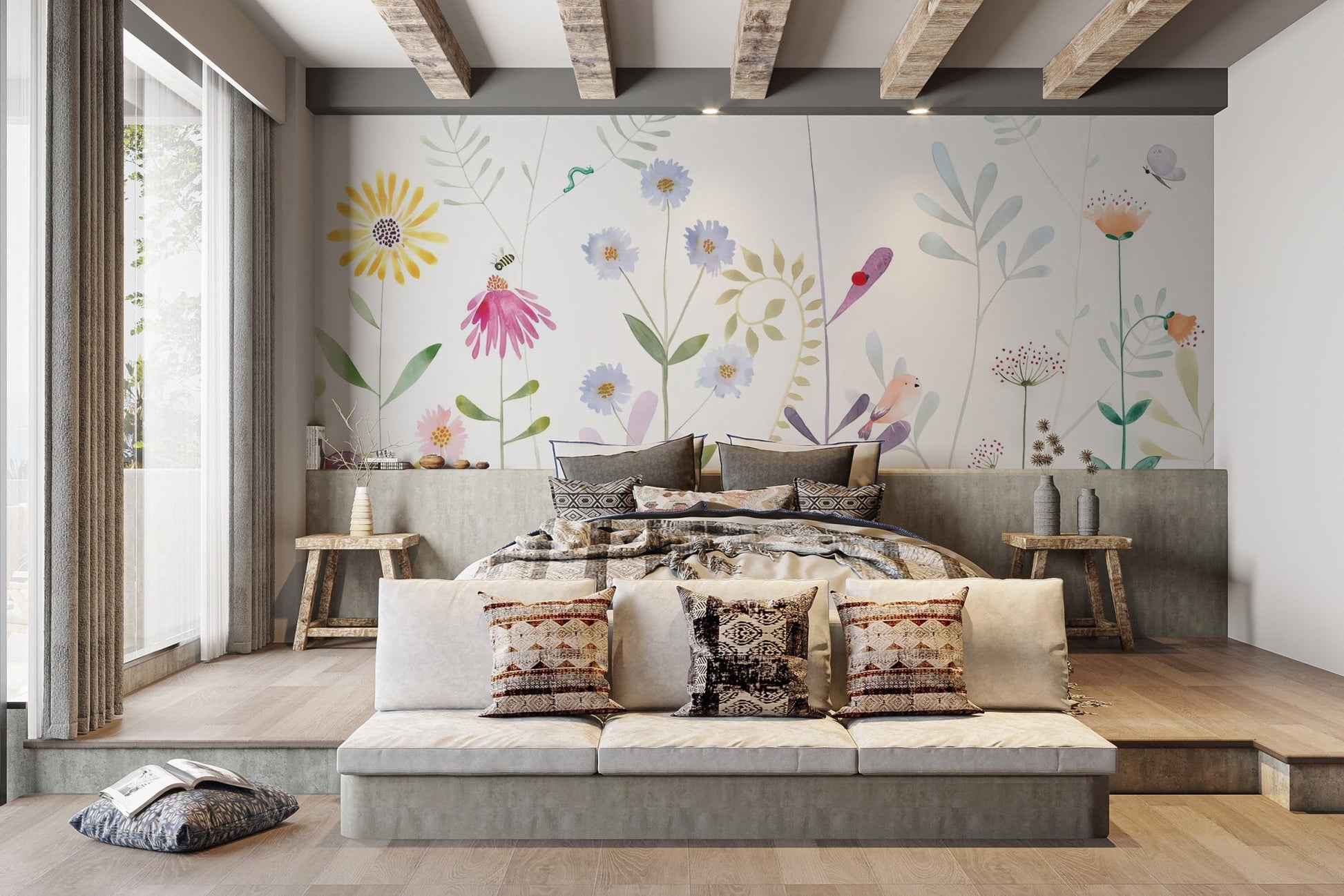 Bloom and Bird Wallpaper Mural - Giffywalls