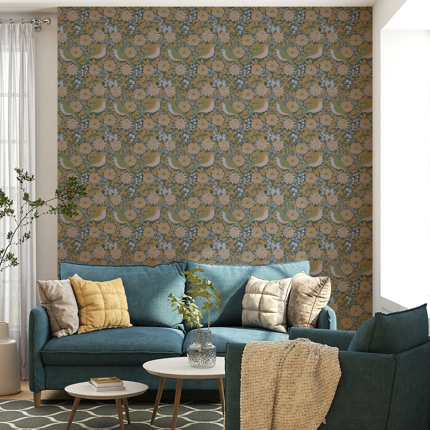 A tranquil bird and bloom wall mural for your decor., GD4819
