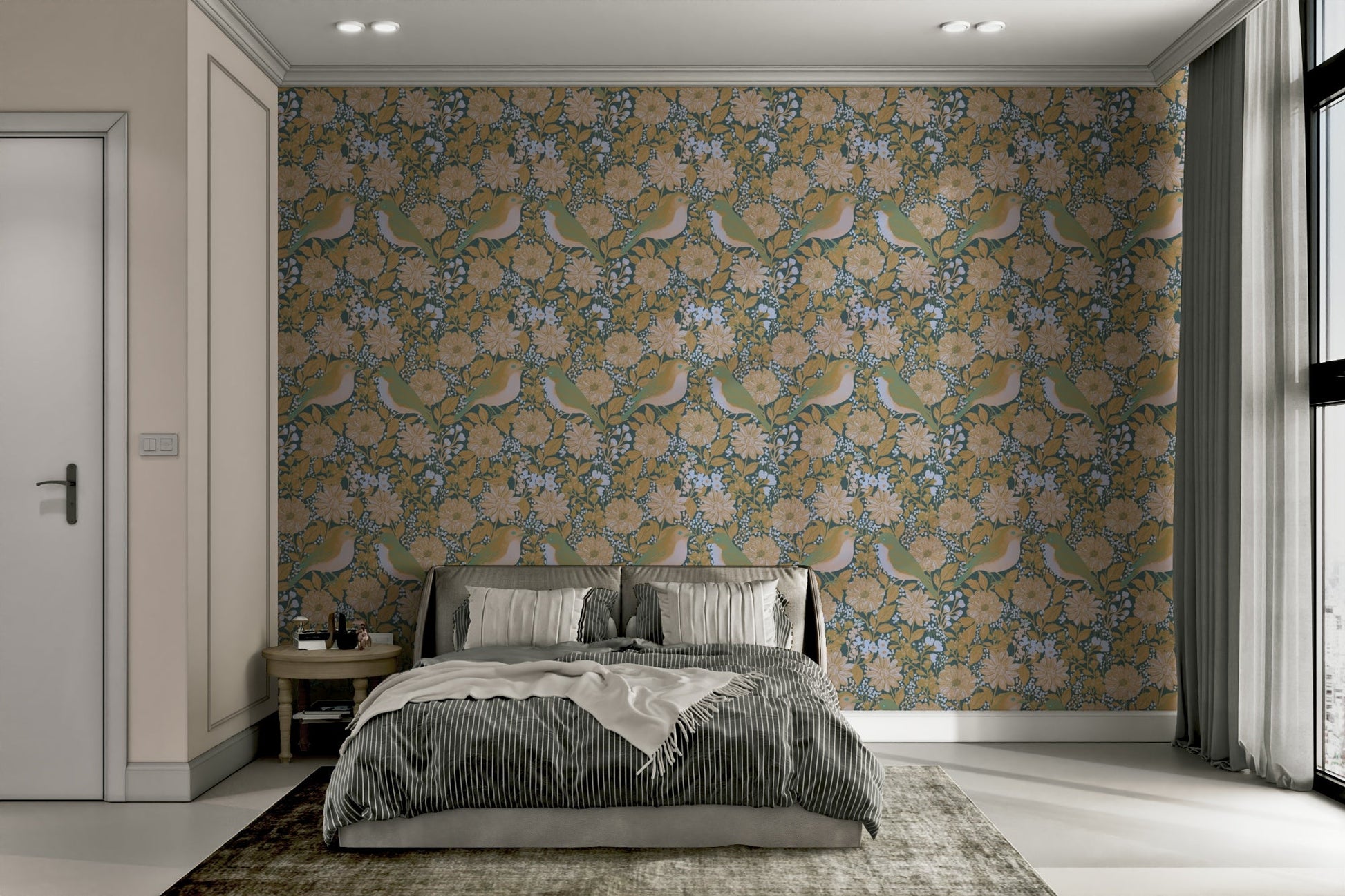 A calming floral design wallpaper mural that defines a space., GD4819