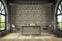 A beautiful serene floral wallpaper mural with subtle birds., GD4819