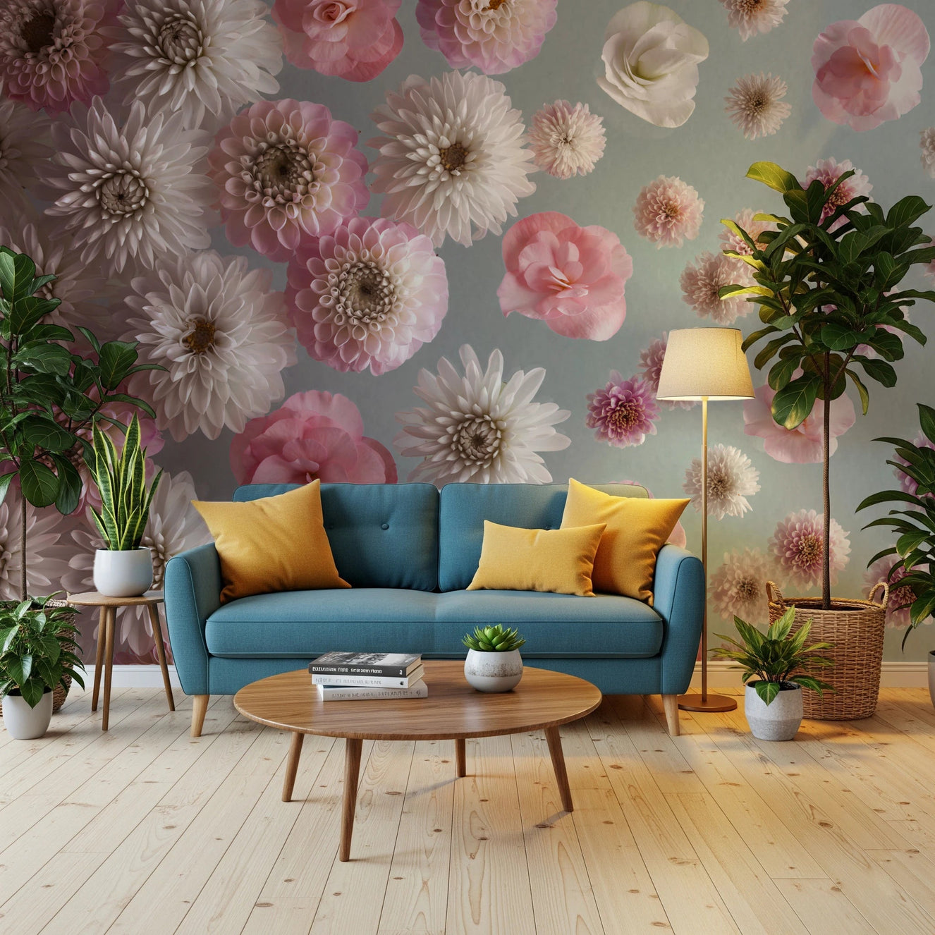 Bloom Bliss wall mural in hallway with soft floral clusters