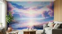 Bloom by the Lake Wall Mural in a bright living room wallpaper