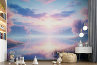 Soft pink and blue wallpaper for a nursery or kids room