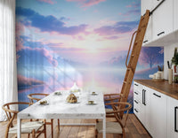 Floral lakeside view wall mural for a serene master bedroom