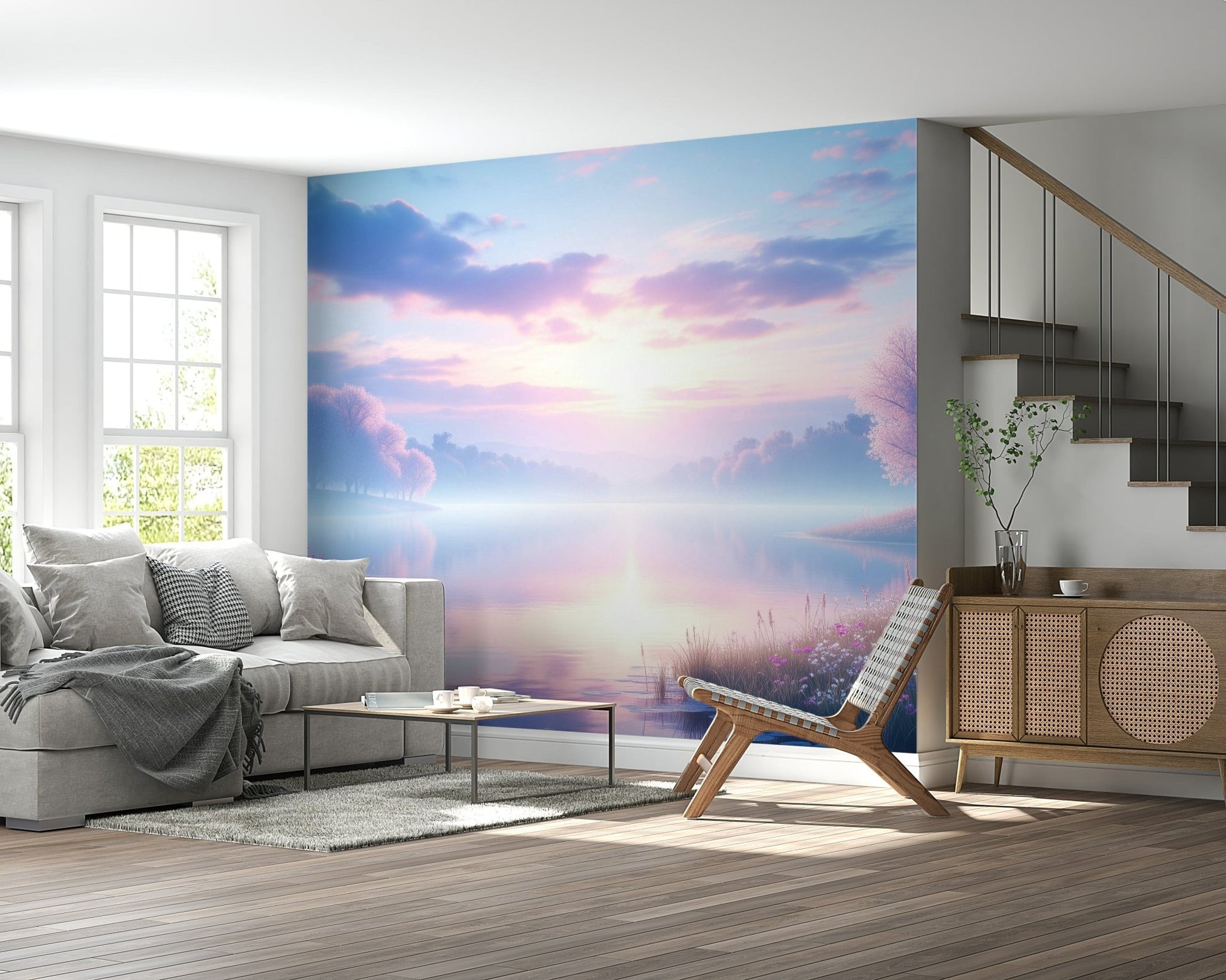 Bloom by the Lake Wall Mural as a modern office feature wall