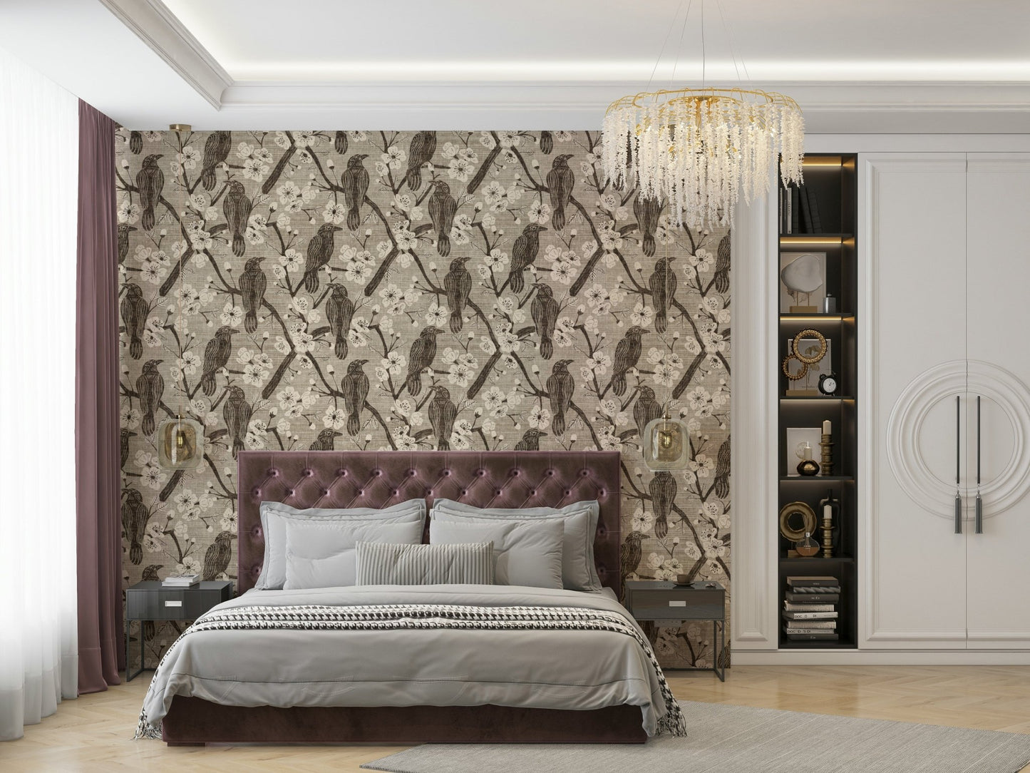A detail shot of the gentle taupe and ivory hues in the design.

