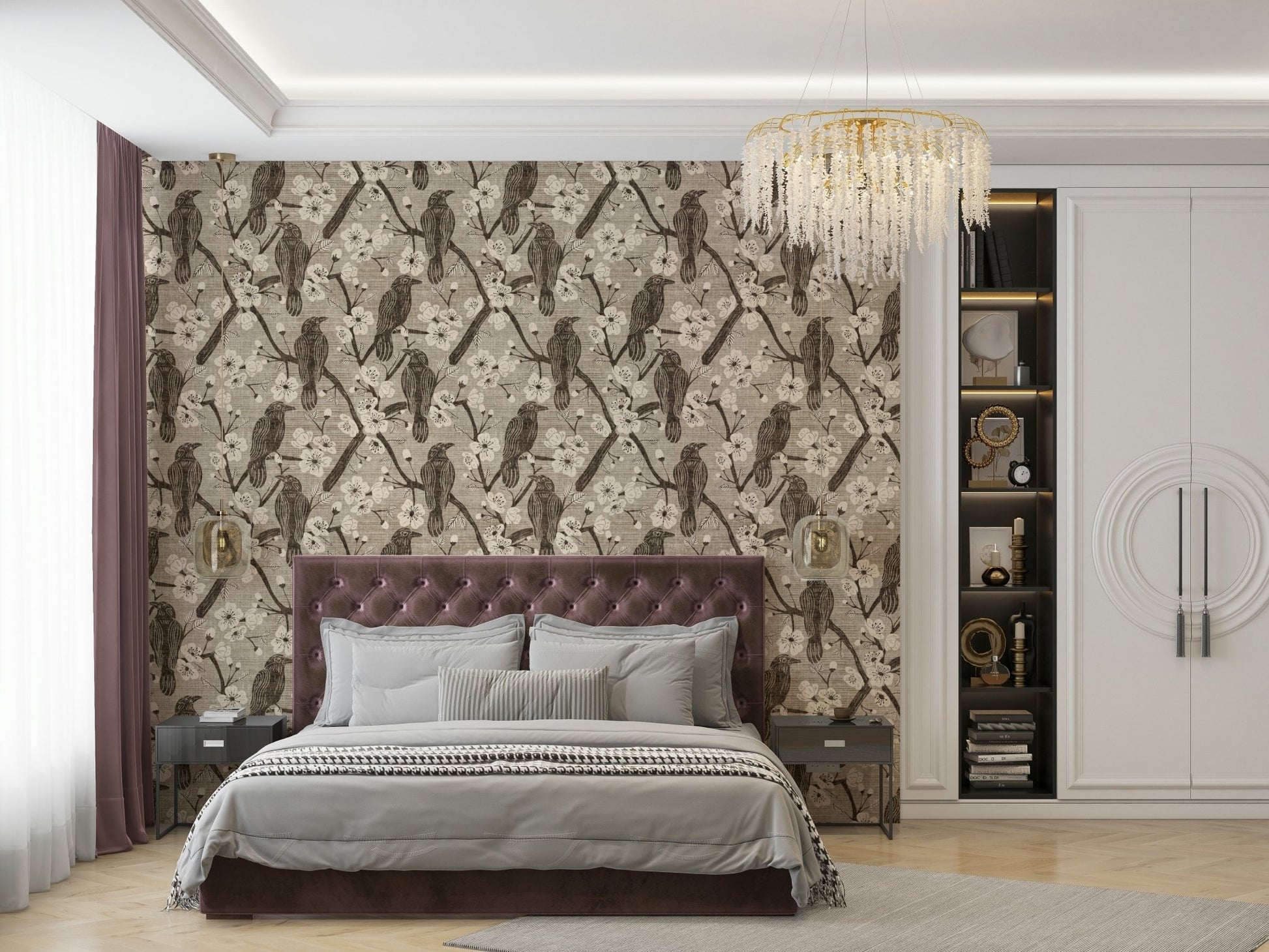 A detail shot of the gentle taupe and ivory hues in the design.


