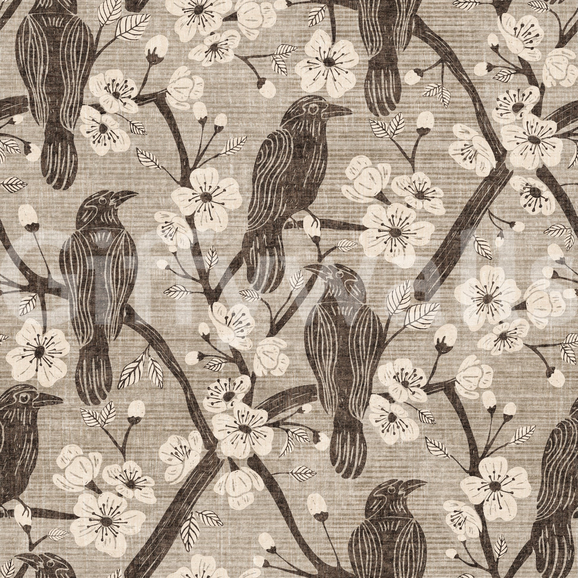 A detail of the bohemian floral pattern in the design.


