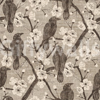 A detail of the bohemian floral pattern in the design.

