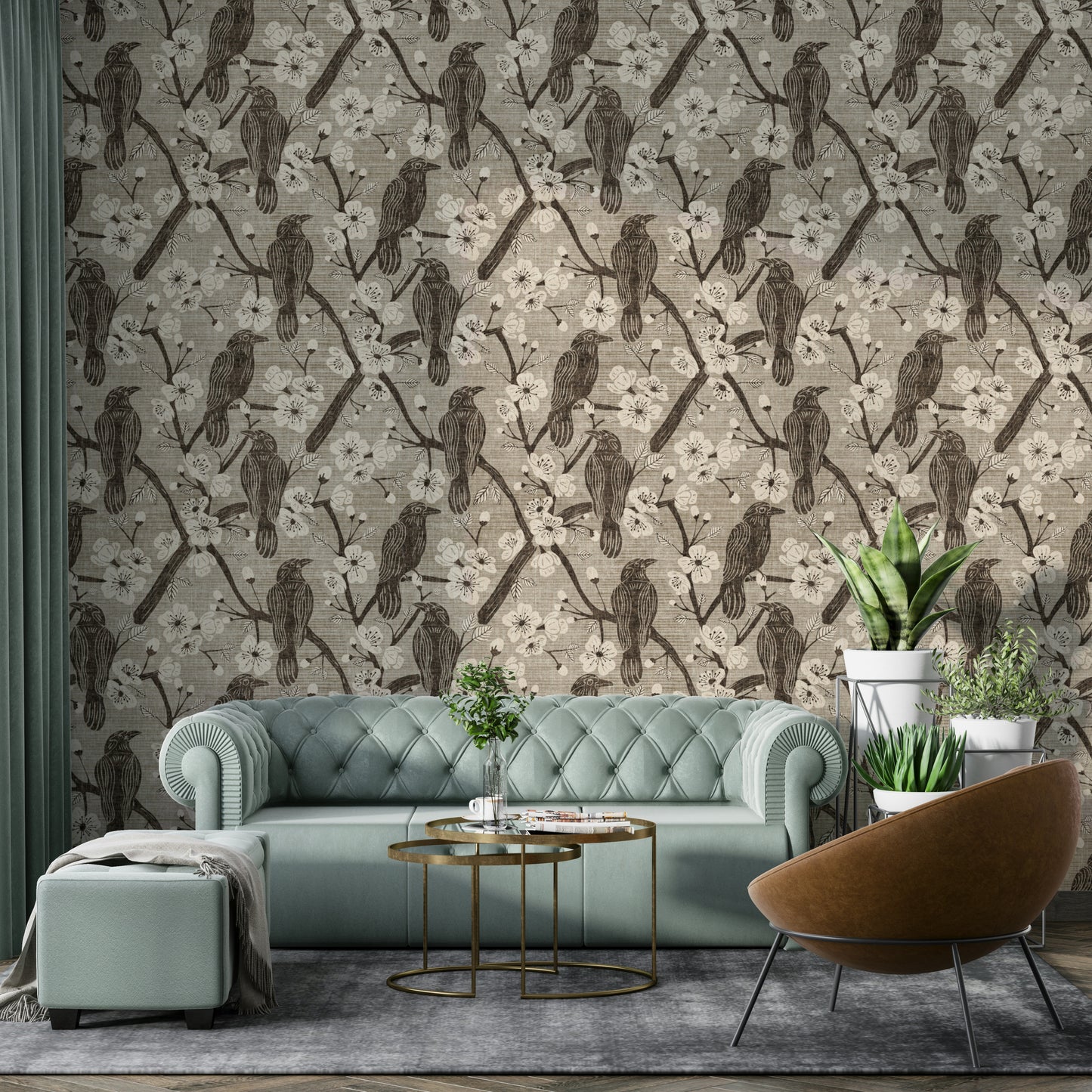 The peel and stick wallpaper on a smooth wall surface.

