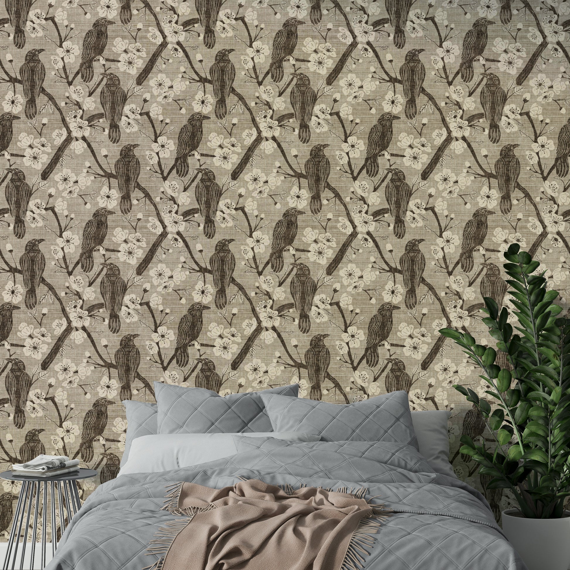 An angled shot of the mural's neutral color palette.

