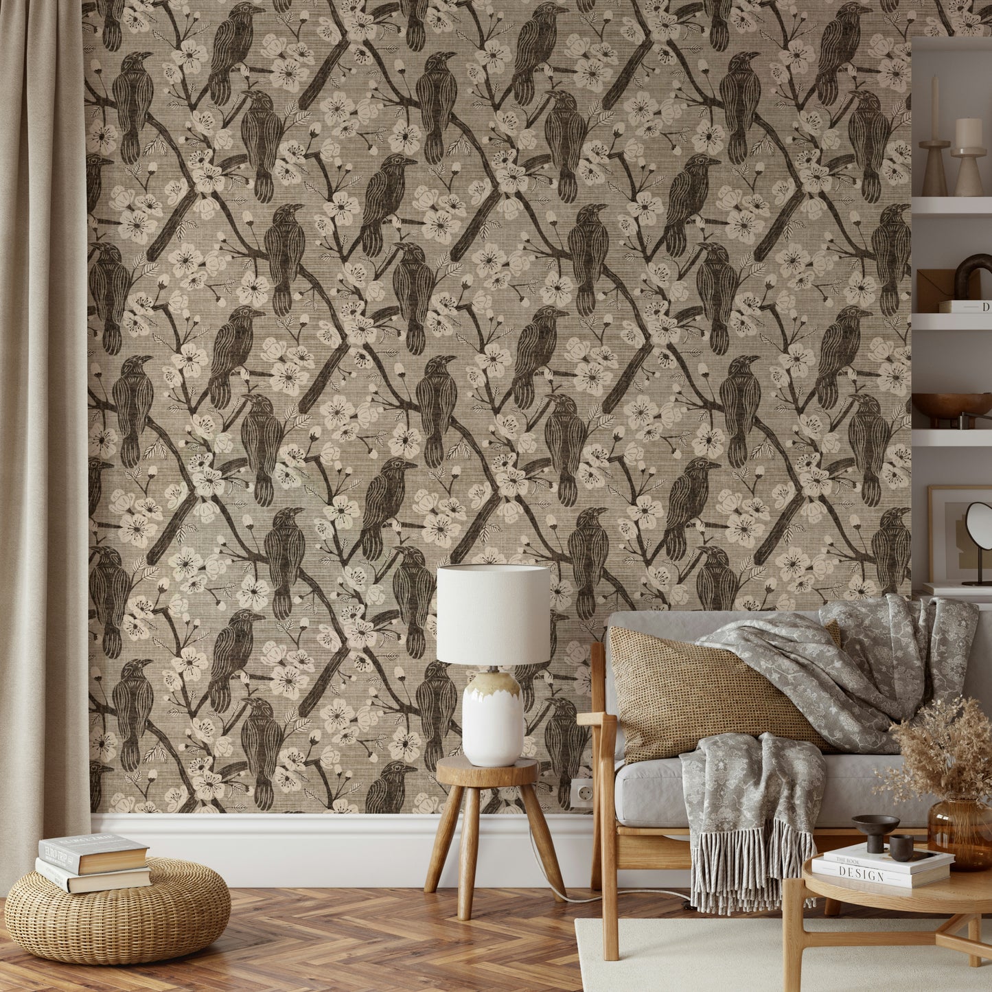 The wallpaper is used to create a feature wall in a dining room.

