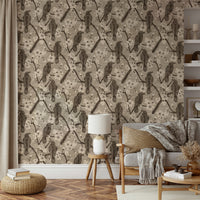 The wallpaper is used to create a feature wall in a dining room.

