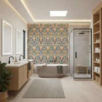 Regal Bloom Damask floral wallpaper, majestic home accent.