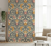 Ornate Bloom Damask wall covering, sophisticated pattern.