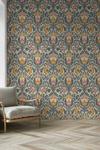 Artistic Bloom Damask wallpaper, rich historical look.