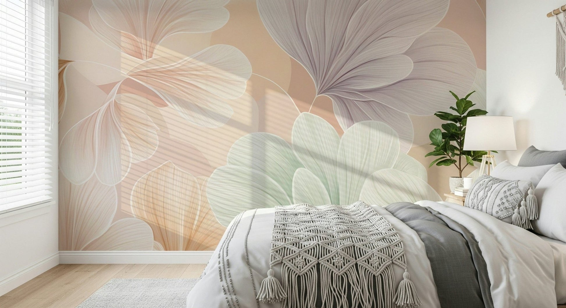 Bloom Essence wall mural showcasing botanical art in a home office., GD7598