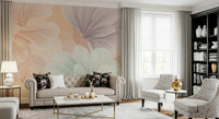 Artistic Bloom Essence wall mural with floral silhouettes in a corridor., GD7598