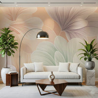 Bloom Essence wallpaper behind a contemporary fabric sofa., GD7598