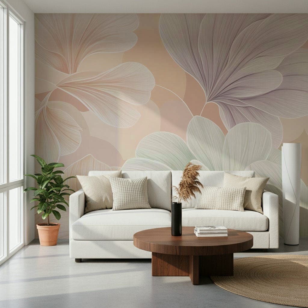 Minimalist nursery featuring a light Bloom Essence wallpaper., GD7598
