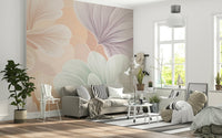 Modern living space featuring a neutral Bloom Essence wallpaper., GD7598