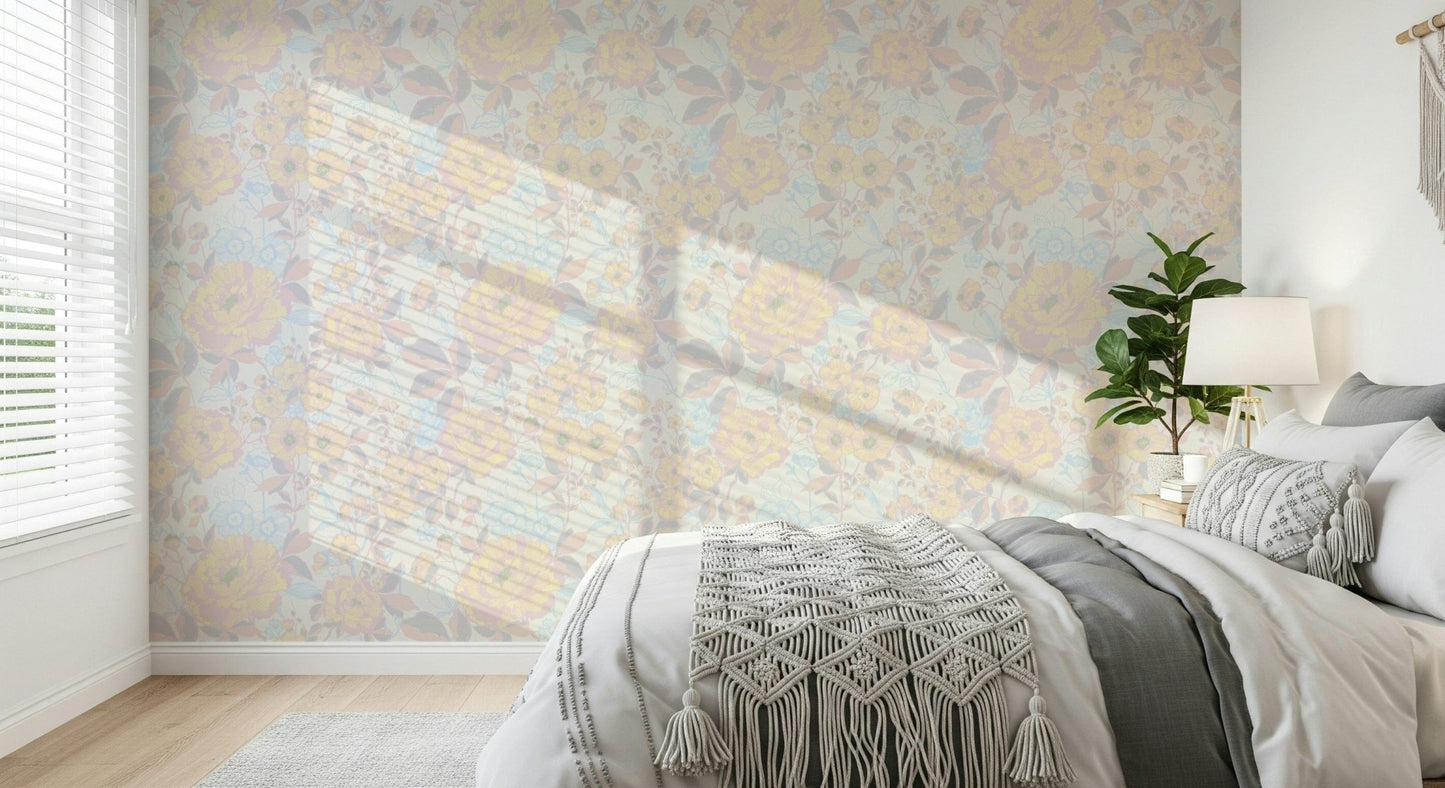 Bloom Hues: Soft Floral Art Wallpaper⁠