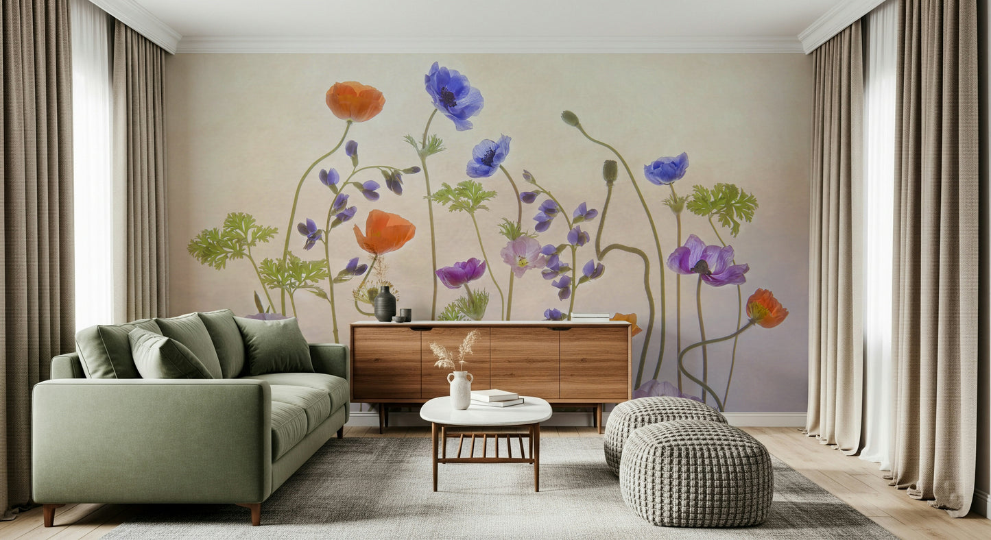 A classic soft floral wallpaper for walls.

