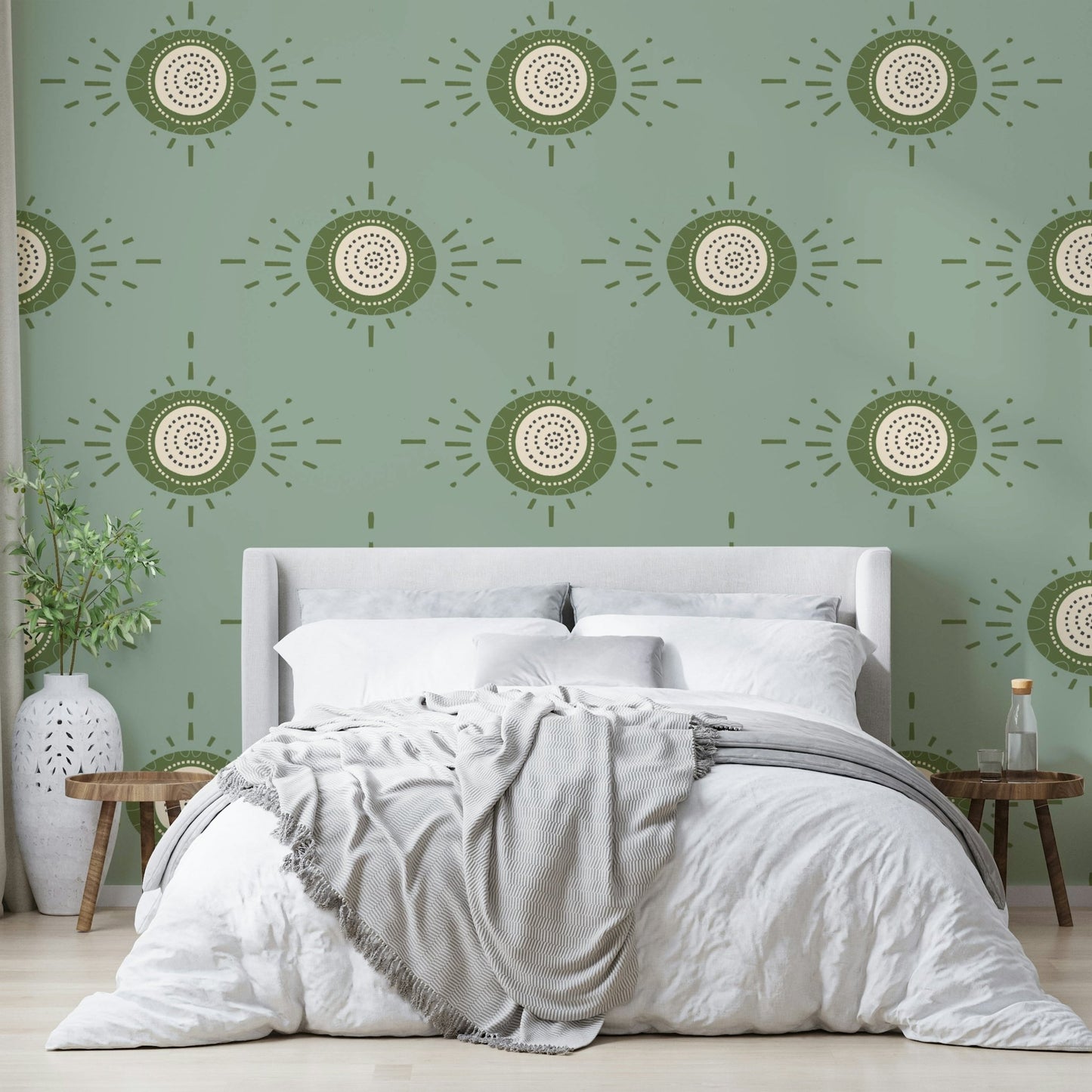Sage floral mural wallpaper for bedroom walls

