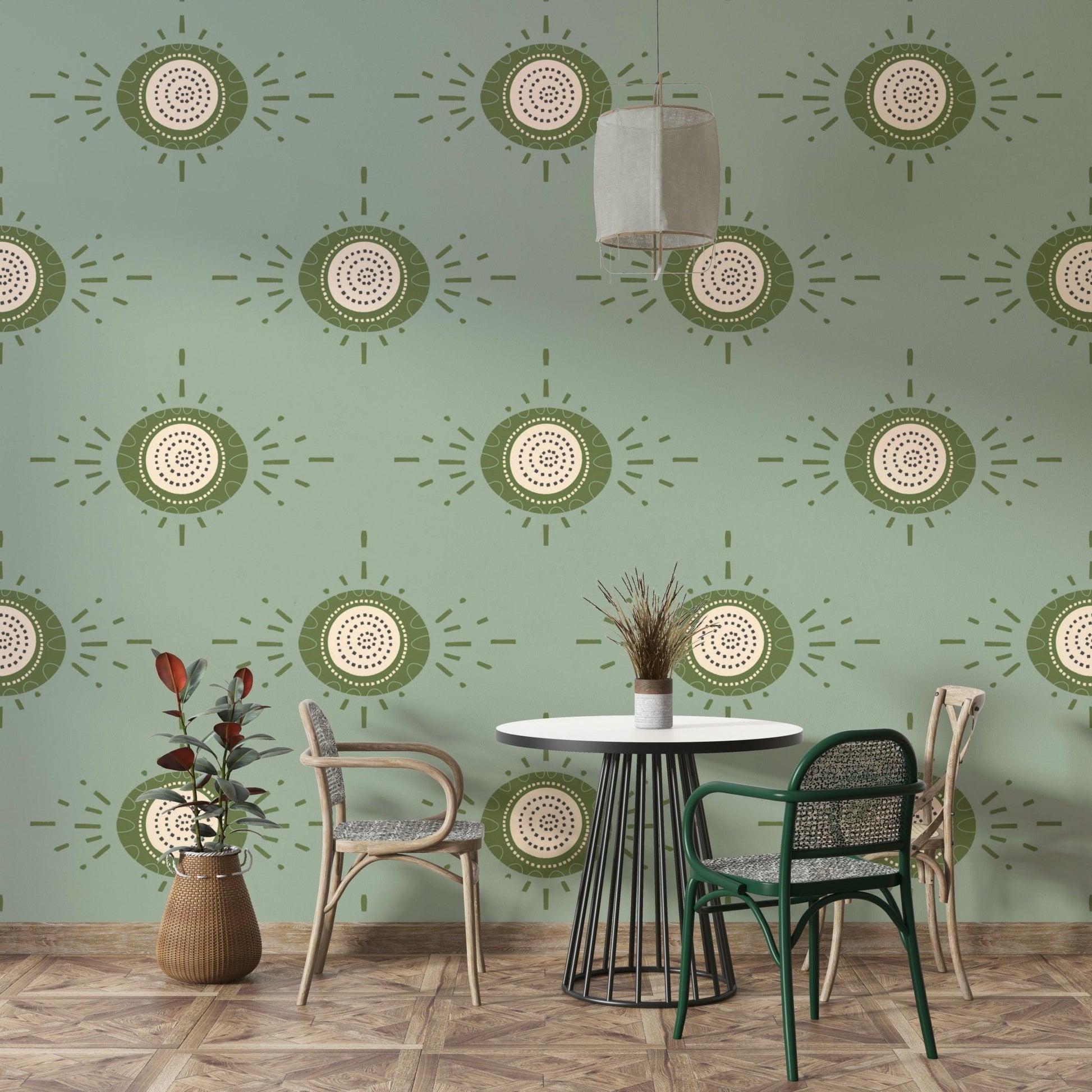 Bloom mural wallpaper in sage and olive green