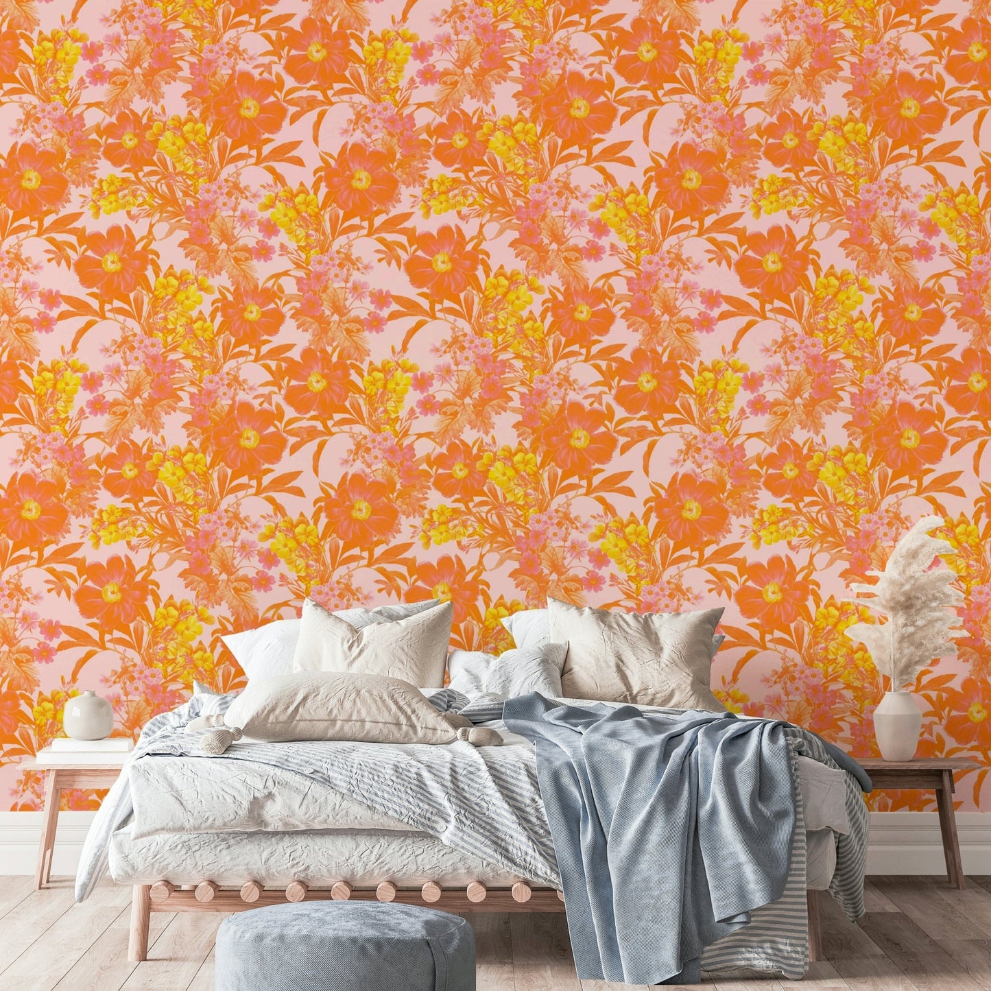 Detailed view of the soft, watercolor-like pattern

