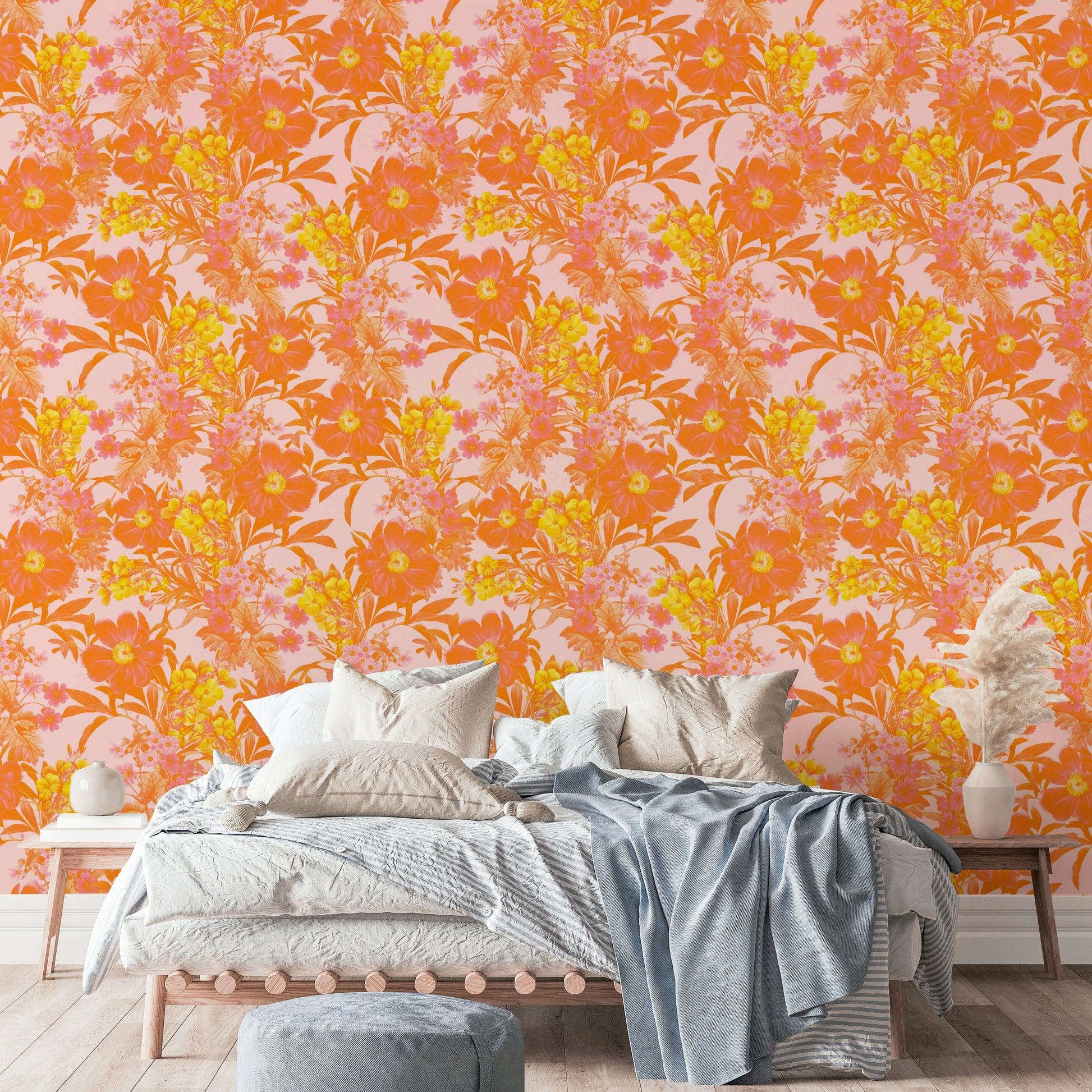 Detailed view of the soft, watercolor-like pattern

